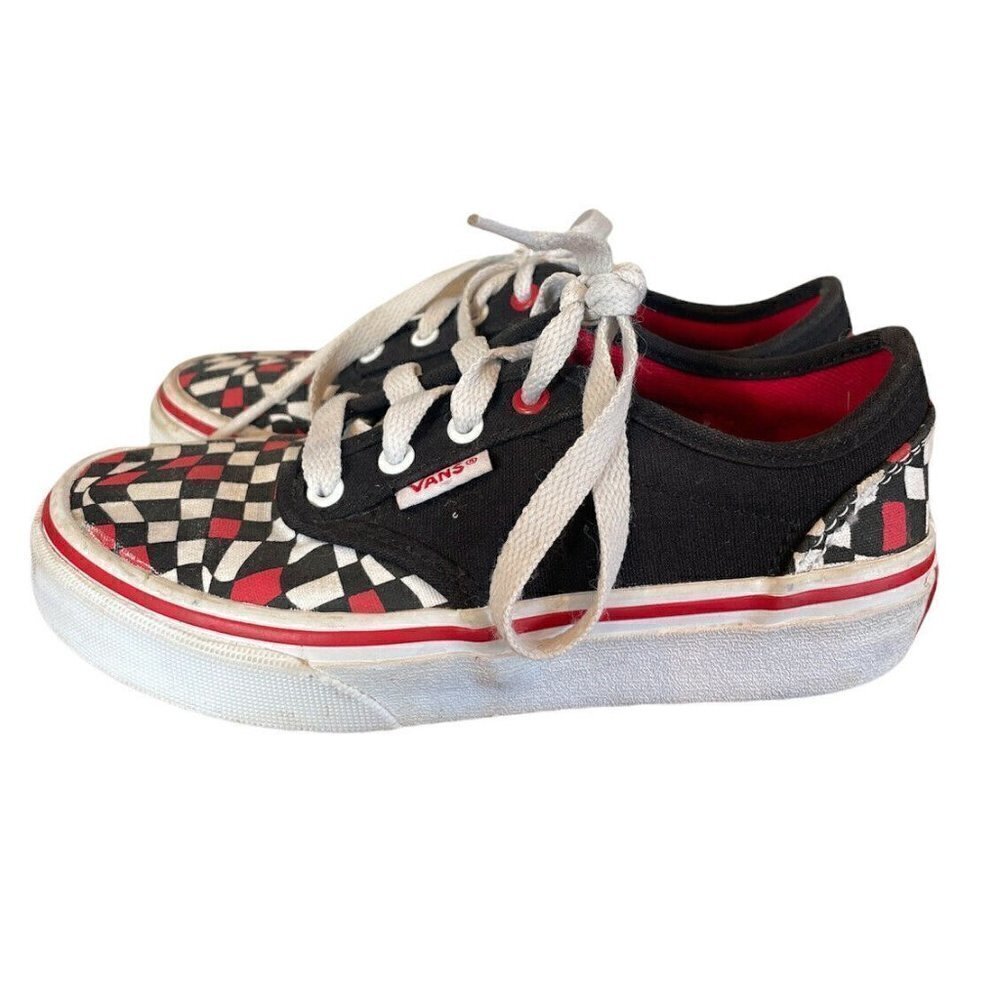 VANS OFF the WALL Youth 12 Old  SKOOL SKATE SHOE~Black Red  CHECKER~ Lace  Up